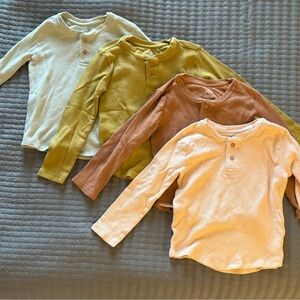 Kids Long Sleeve Henley Shirt Set - Cream, Yellow, Brown, Tan